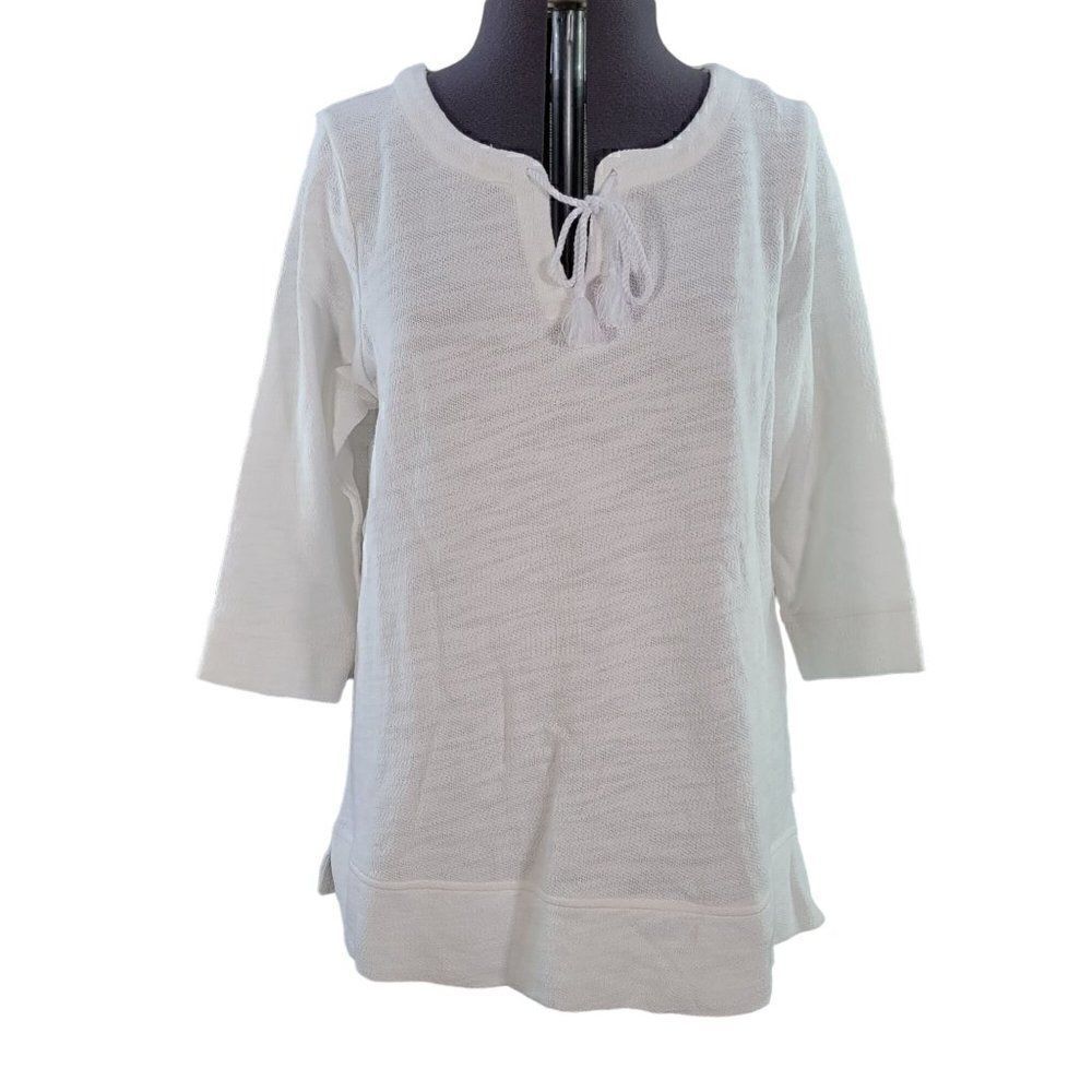 Talbots White Terry 3/4 Sleeve Top Sz L